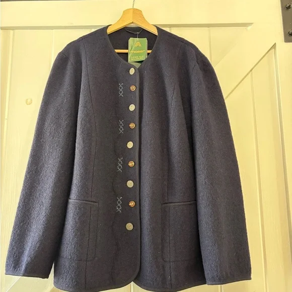 Moser Austria Boiled Wool Trachten Jacket Navy EU 48 Salzburg NWT - Picture 3 of 12